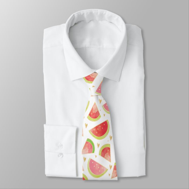 Cravate Eté Watermelon Slices & Gold Heart Motif (Attaché)