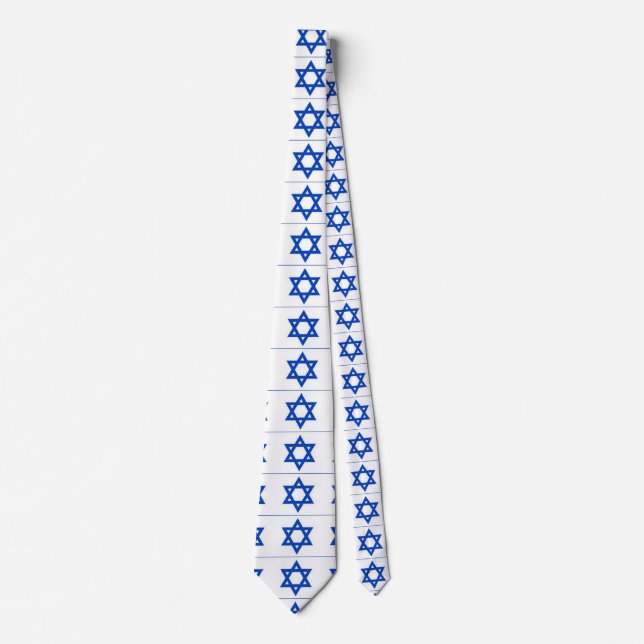 Cravate étoile bleue juive sur blanc (Devant)