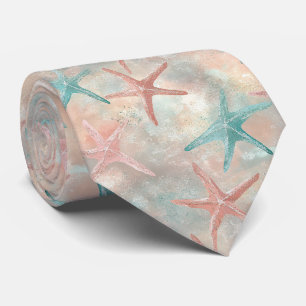 Cravate Étoile de mer côtière sur motif de vagues de sable