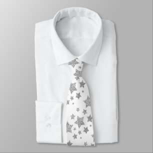 Cravate Étoiles d'argent brillant motif de Noël blanc
