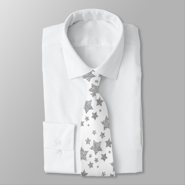 Cravate Étoiles d'argent brillant motif de Noël blanc (Attaché)