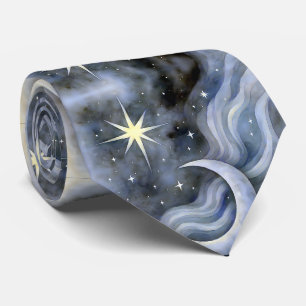 Cravate Etoiles de lune céleste Dreamy Sky Bold Aquarelle
