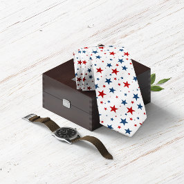 Cravate Étoiles patriotiques en rouge blanc et bleu Motif