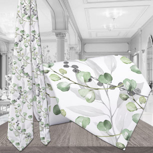 Cravate Eucalyptus Vert Elégant Mariage Aquarelle