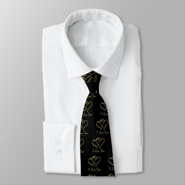 Cravate Eventré Gold Hearts i Love You (Attaché)