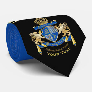 Cravate Faites votre propre armoirie de Lion d'or bleu
