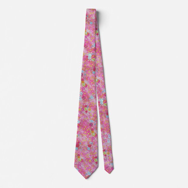 Cravate Falln Chirimen Floral rose (Devant)
