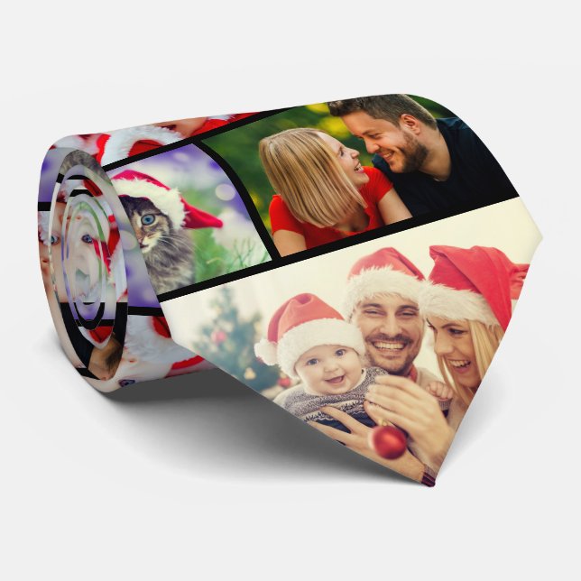Cravate Famille Noël Photo Collage Réunion (Roulé)