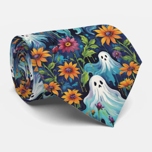 Cravate Fantômes et fleurs Éffrayants d'Halloween