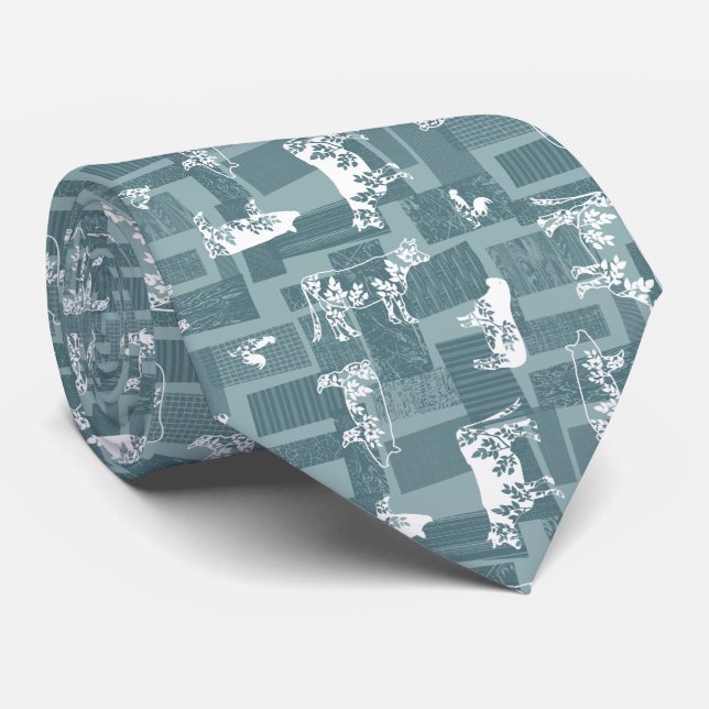 Cravate Farmhouse Animaux Motif moderne - Bleu (Roulé)