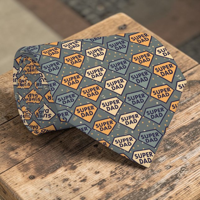 Cravate Father's Day Super Dad Pattern Necktie Tie (Créateur téléchargé)