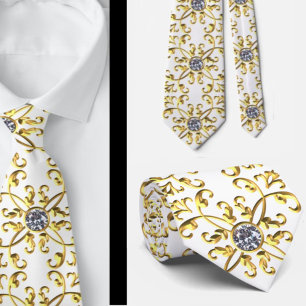 Cravate Faux diamant blanc or élégant formel