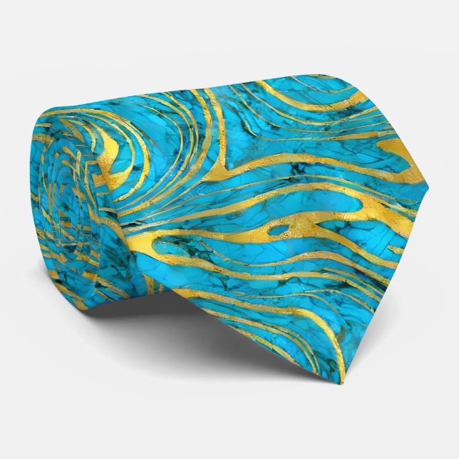 Cravate Faux Gold avec bleu turquoise (Roulé)