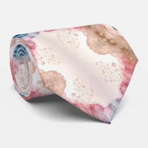 Cravate Faux or rose et bleu sarcelle et paillettes