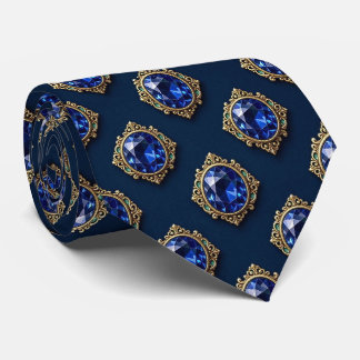 Cravate Faux Saphirs avec Monture en Or Antique Bleu