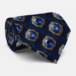 Cravate Faux Saphirs avec Monture en Or Antique Bleu