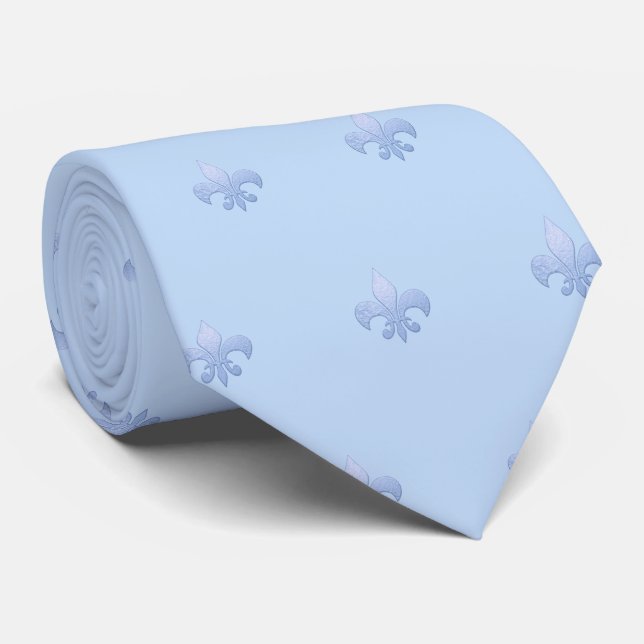 Cravate Faux Silver Fleur de lis DIY Bleu Poussiéreux  (Roulé)