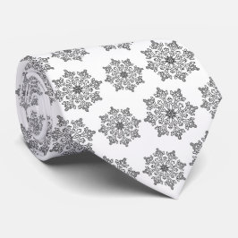 Cravate Festif noir blanc flocon motif carrelé