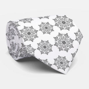 Cravate Festif noir blanc flocon motif carrelé