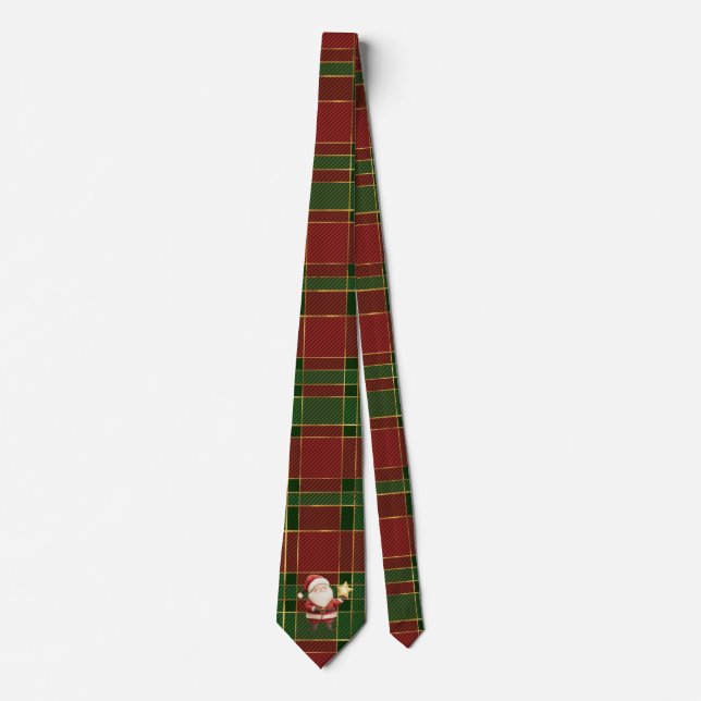 Cravate Festive Classic Red Green Gold Tartan Santa Claus (Devant)