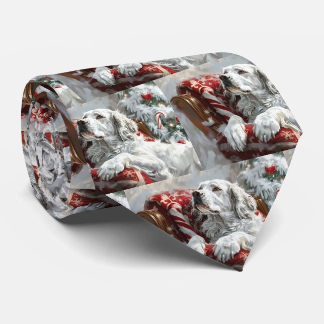 Cravate Festive de Noël de Chien Setter anglais (Roulé)