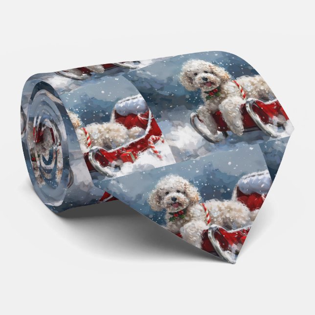 Cravate Festive de Noël du chien de caniche (Roulé)