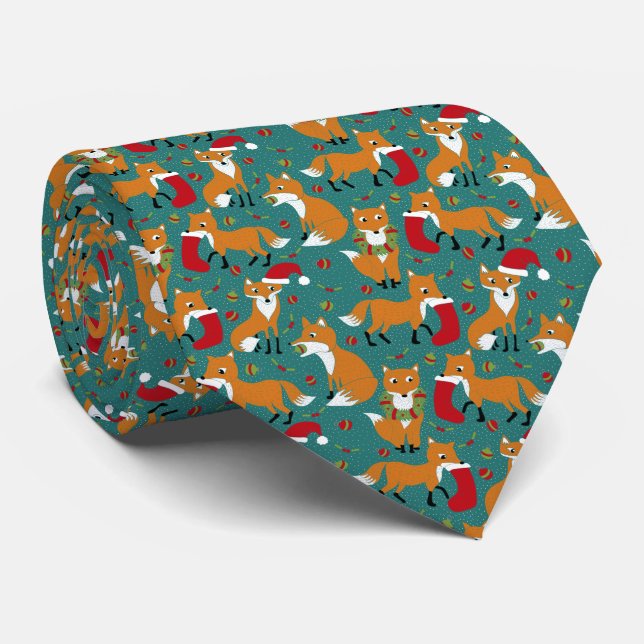 Cravate Festive Foxes Patterned Christmas (Roulé)