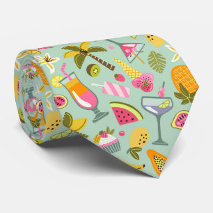 Cravate Fête d'anniversaire tropicale en rose et vert