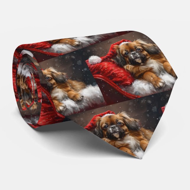 Cravate Fête de Noël de Chien Espagnol Tibétain (Roulé)