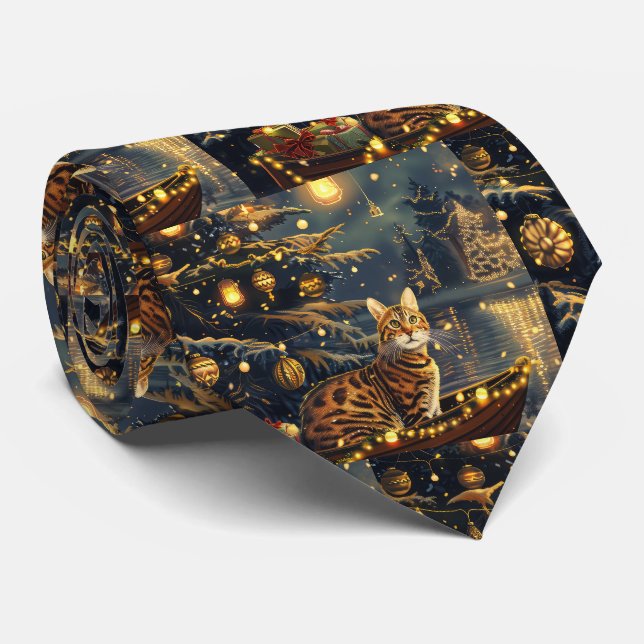 Cravate Fête de Noël du chat du Bengale Voyage (Roulé)