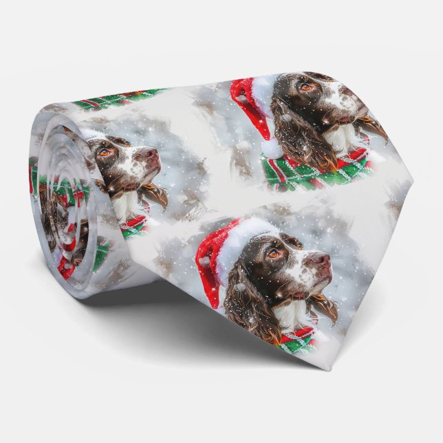 Cravate Fête de Noël Springer Spaniel Dog (Roulé)