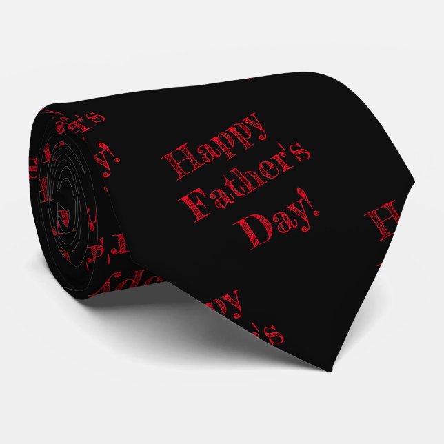 Cravate Fête des pères joyeuse rouge texte motif noir (Roulé)