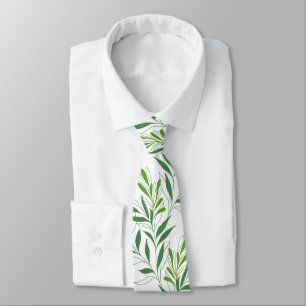 Cravate Feuillage De Verdure Motif Élégant Vert Et Blanc