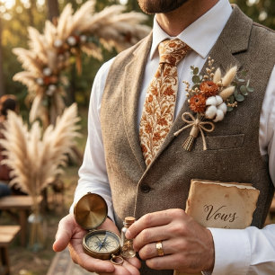 Cravate Feuille de damas brun classique