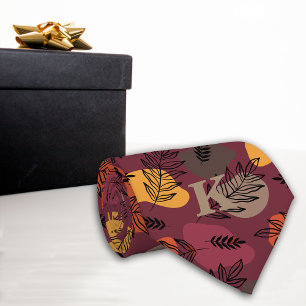 Cravate Feuilles botaniques riches sur le Monogramme marro