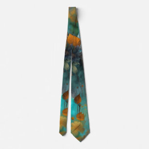 Cravate Feuilles d'automne Abstrait or rouille Turquoise
