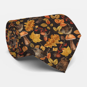 Cravate Feuilles d'automne, baies, champignons et fleurs