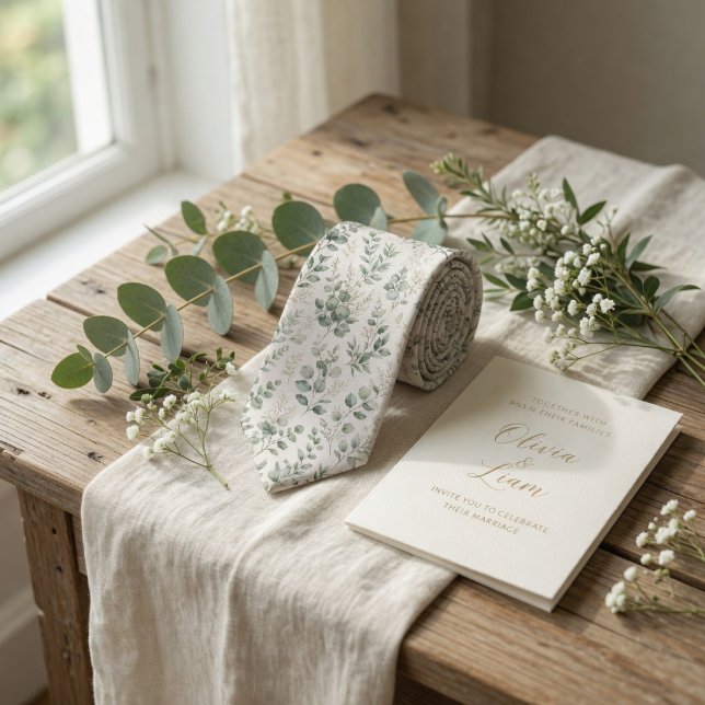 Cravate Feuilles de eucalyptus aquarelle verte luxuriante (Créateur téléchargé)