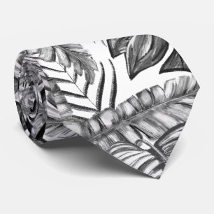 Cravate Feuilles de la jungle noire et blanche motif, thèm