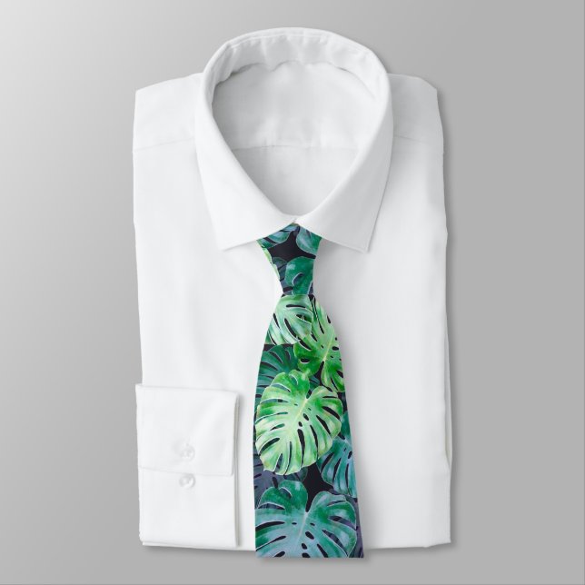 Cravate Feuilles de Monstera Tropical (Attaché)