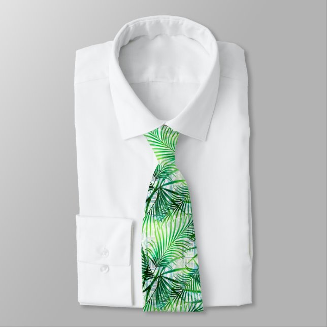 Cravate Feuilles de palmiers, tropical, botanique, jungle, (Attaché)