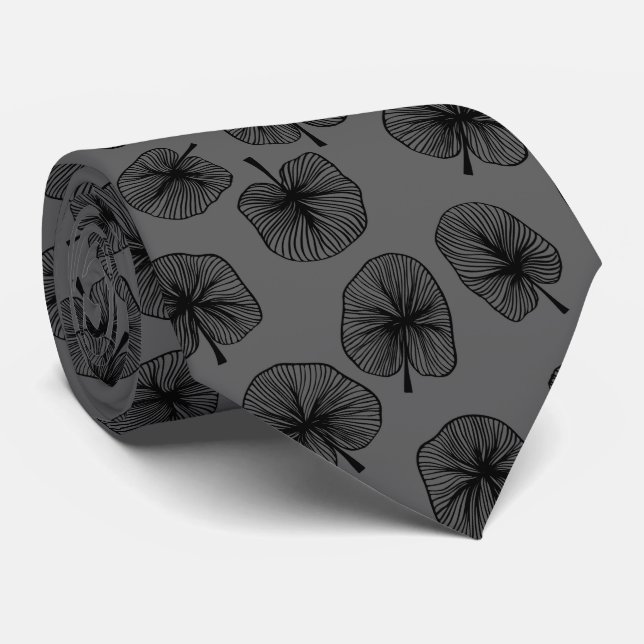 Cravate Feuilles noirs sur gris (Roulé)