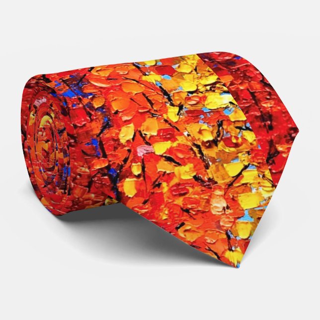 Cravate Feuilles rouges dans le ciel bleu (Roulé)