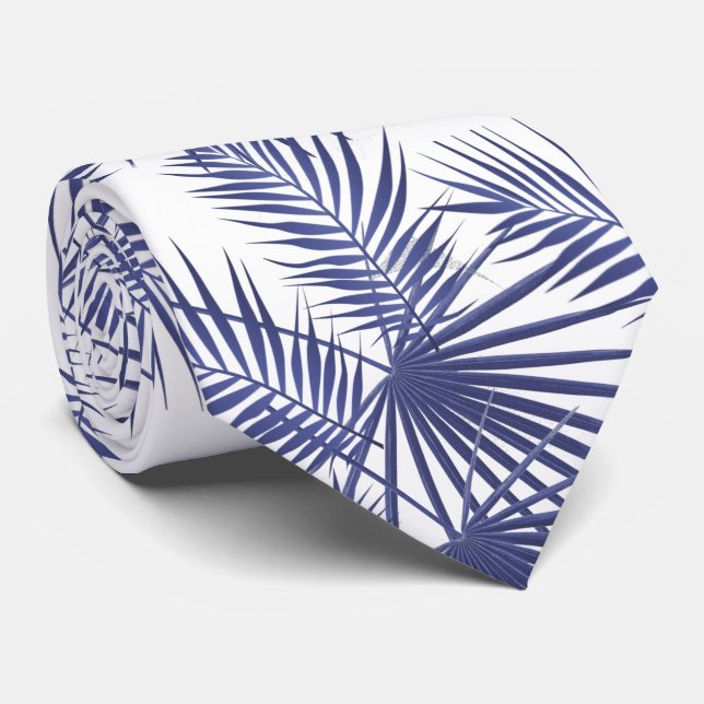 Cravate Feuilles tropicaux bleu palmier (Roulé)