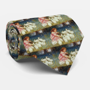 Cravate Fille nourrissant des lapins