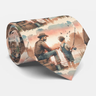 Cravate Fils et père Pêche Aquarelle Design