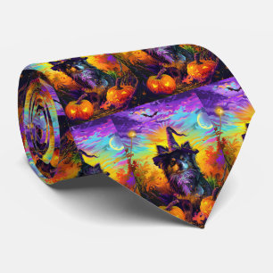 Cravate Finlandais Lapphund Chien Halloween sorcière et Ci
