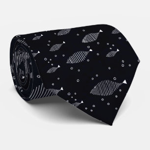 Cravate fish design black and white