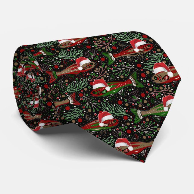 Cravate Fishing You a Merry Christmas Red Green Trout (Roulé)