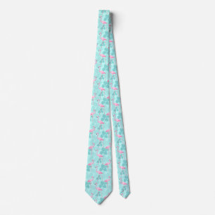 Cravate Flamant rose vintage bleu clair